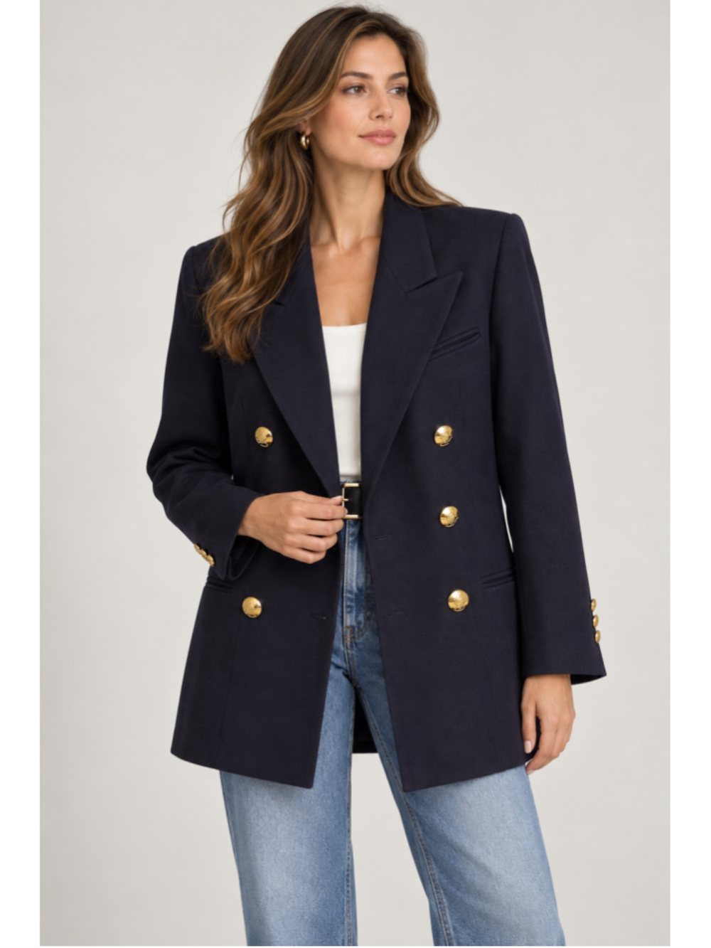 Vintage Austin Reed 100% Wool Navy Blazer Sz 9 Made USA Gold Buttons